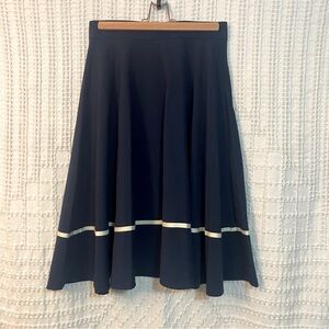 ModCloth Nautical Navy Blue A-Line Swing Skirt with Cream Trim size: M